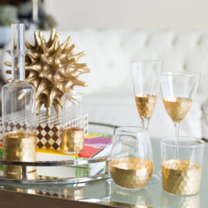 Stemless Glass w/ Gold Leaf - Gold - Set of 6