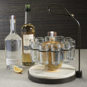 Tequilero 10 Shot Tequila Set with Marble Cutting Board - Dark Bronze
